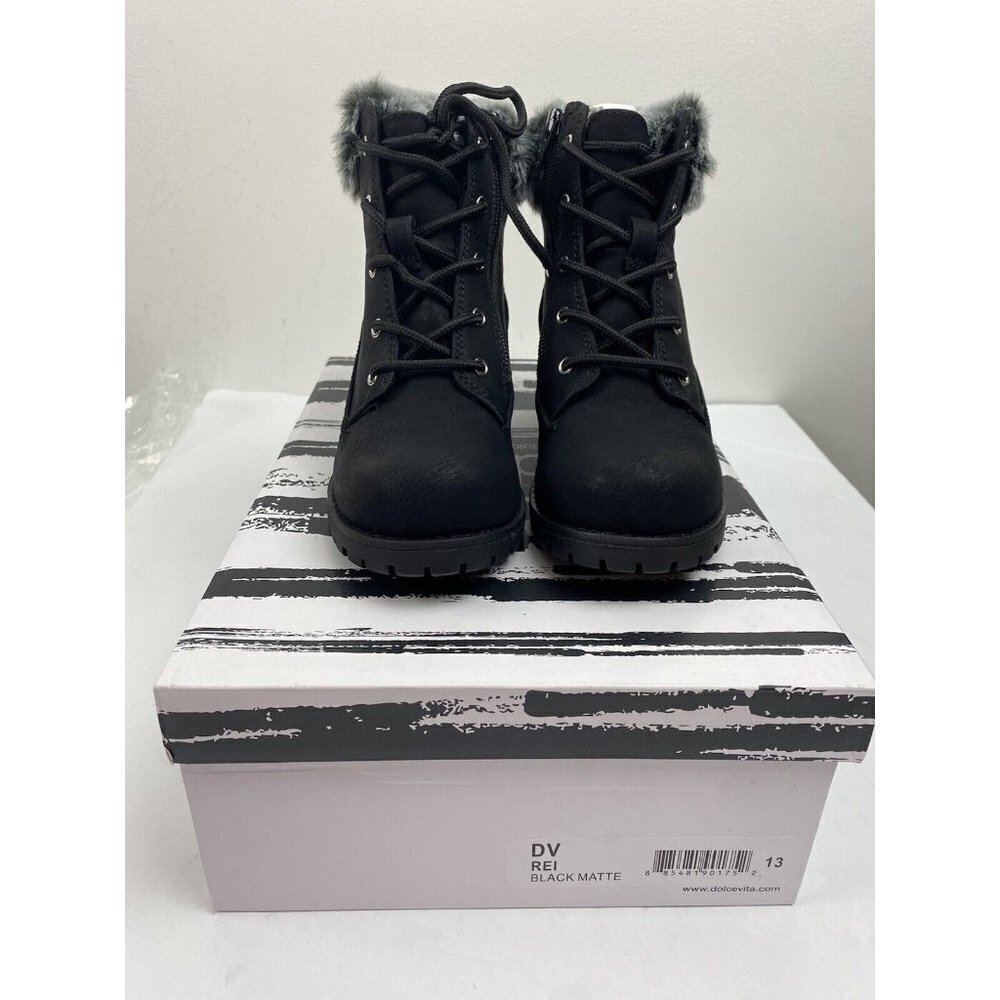Dolce Vita Rei Girls Faux Fur Lined Combat Boots‎ Sz 13 New Black Matte Kids